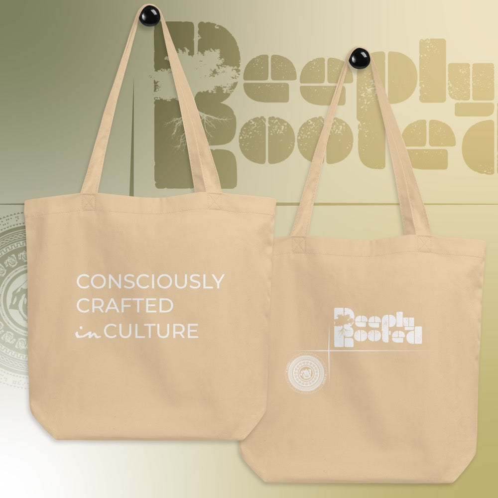 Deeply Rooted Totes | TAN, White Letters